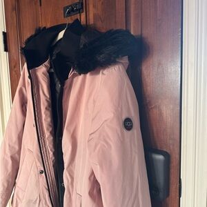 UGG Women's Soft Pink Ski Jacket with Black Faux Fur